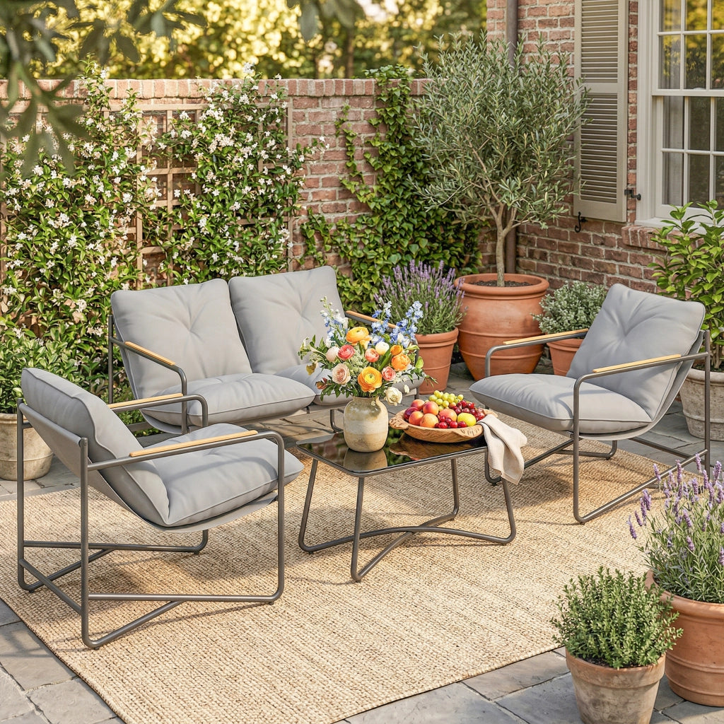 Set Salotto da Giardino 4 Posti ¨C zephmum ¨C Grigio Chiaro, Polyrattan