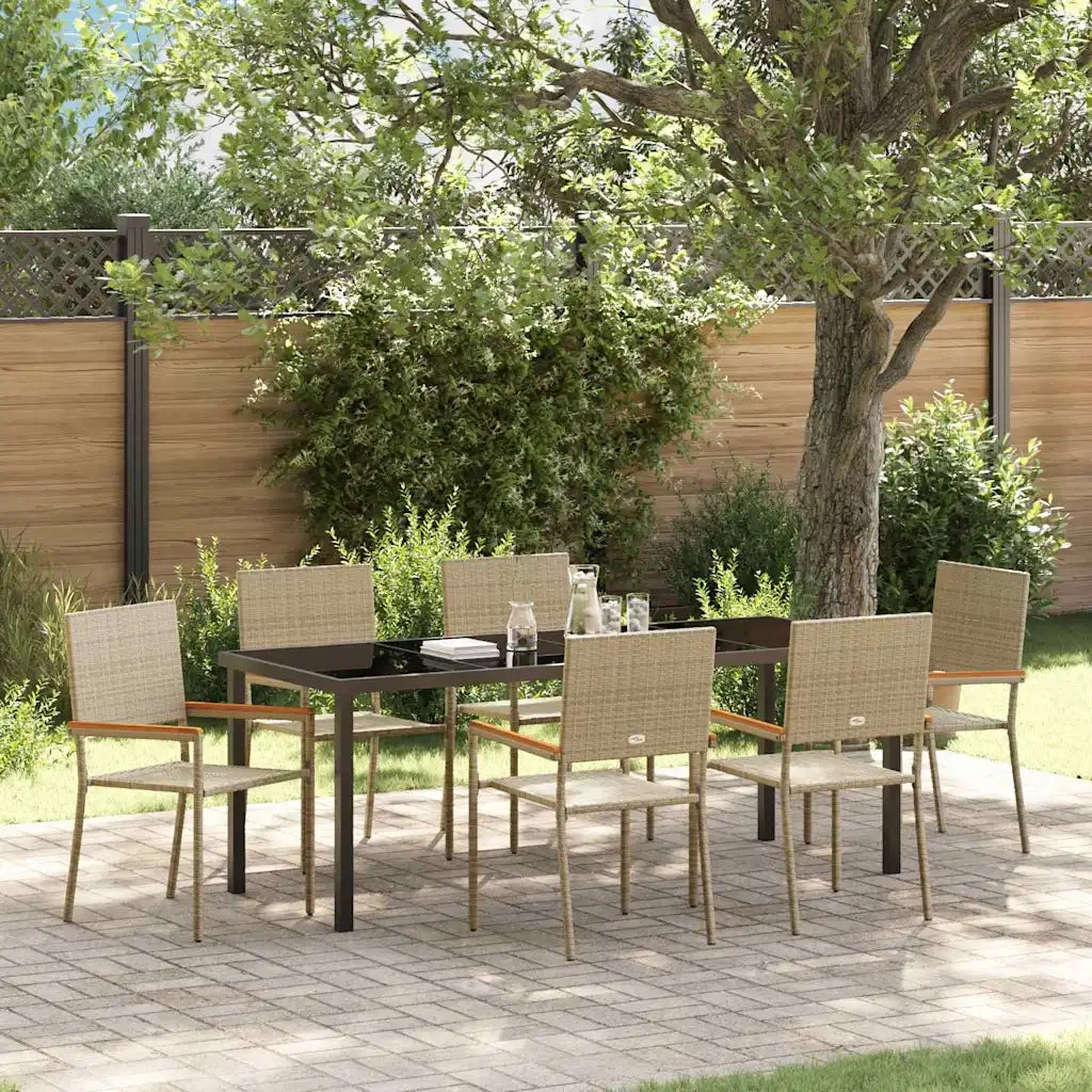 Set da Pranzo per Giardino con cuscino 7 pcs Beige polyrattan 3379721