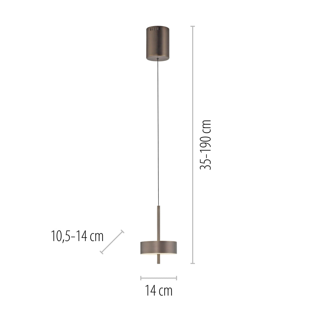 Lampada sospesa moderna bronzo Ø14 con telecomando CCT LED 9W