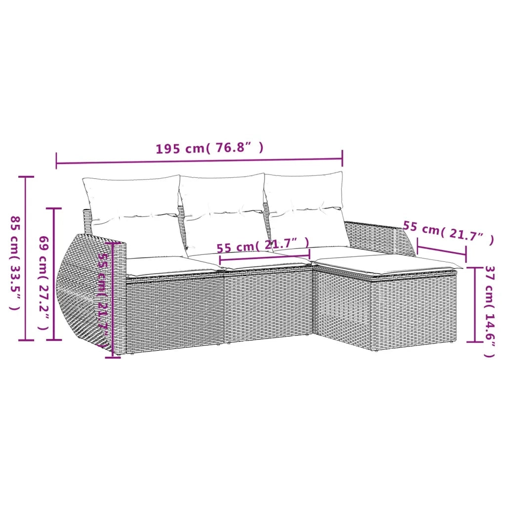Set Divano da Giardino 4 pz con Cuscini Beige in Polyrattan 3221268