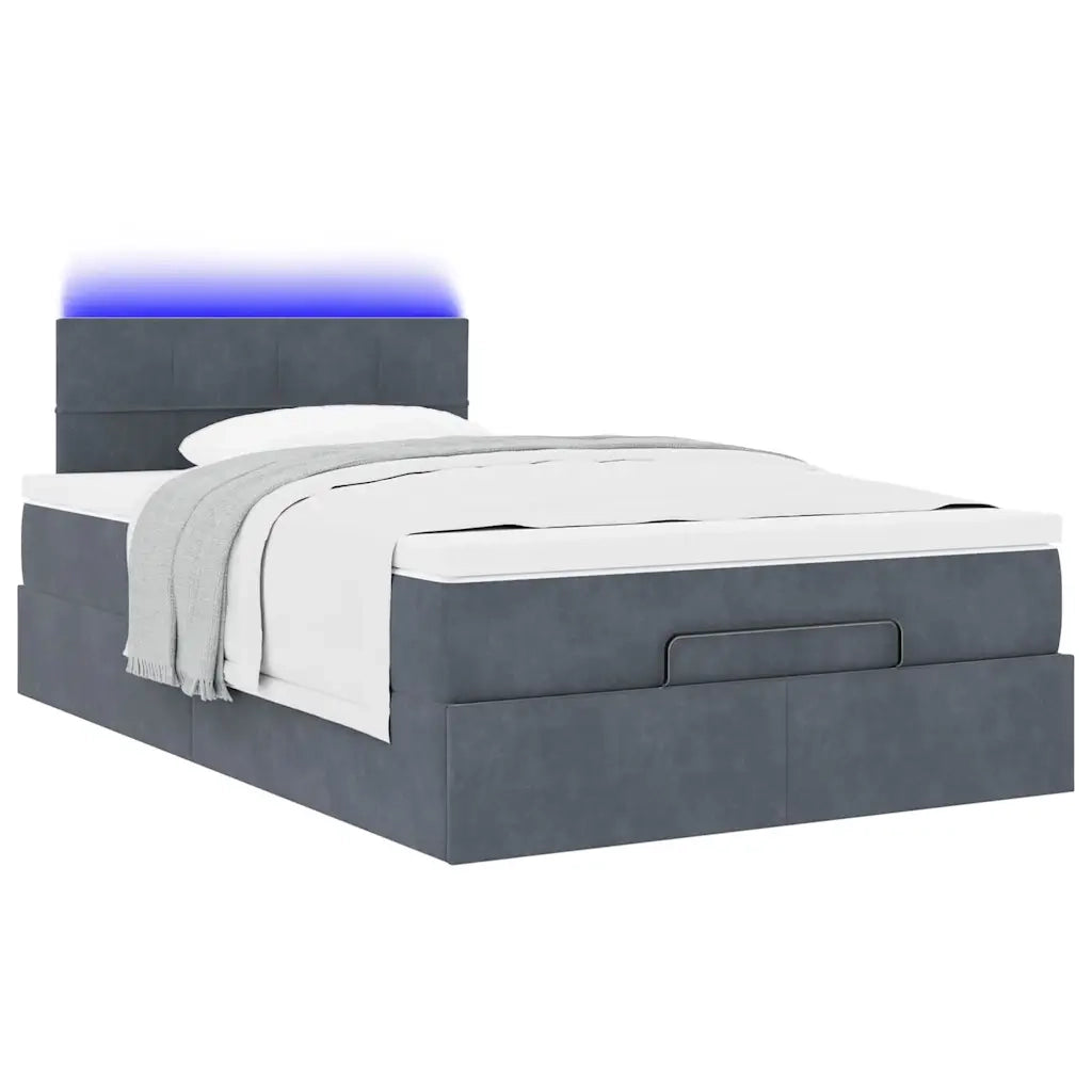 Pouf Letto con Materasso e LED Grigio Scuro 120x190cm Velluto