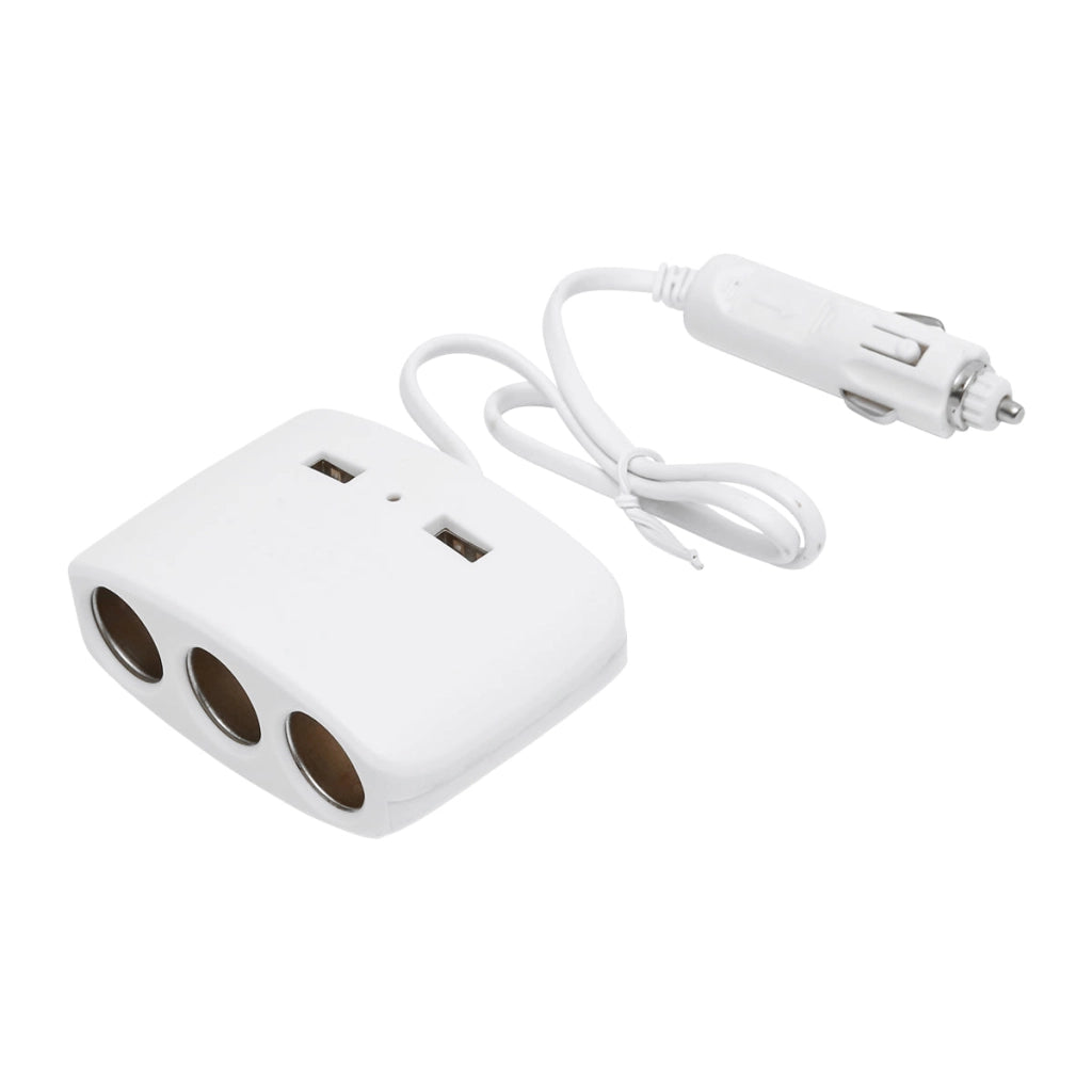 Adattatore triplo per accendisigari da auto 12/24V bianco e 2 porte USB 5V/1000mA