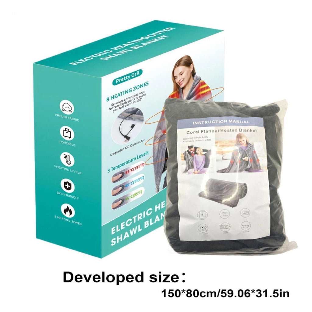 MANTELLA SCALDANTE ELETTRICA PORTATILE 8 ZONE 3 LIVELLI USB CASA UFFICIO LT-8091