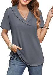 Tunica Donna con Collo V - Maniche Corte - Maglia Estiva - Abito Elegante - Maglia Casual - Tela Respirante