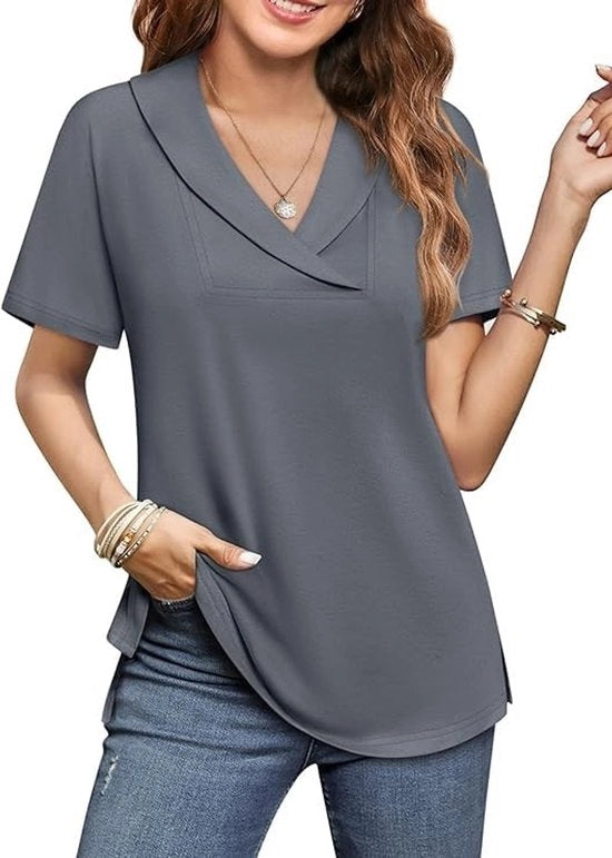 Tunica Donna con Collo V - Maniche Corte - Maglia Estiva - Abito Elegante - Maglia Casual - Tela Respirante