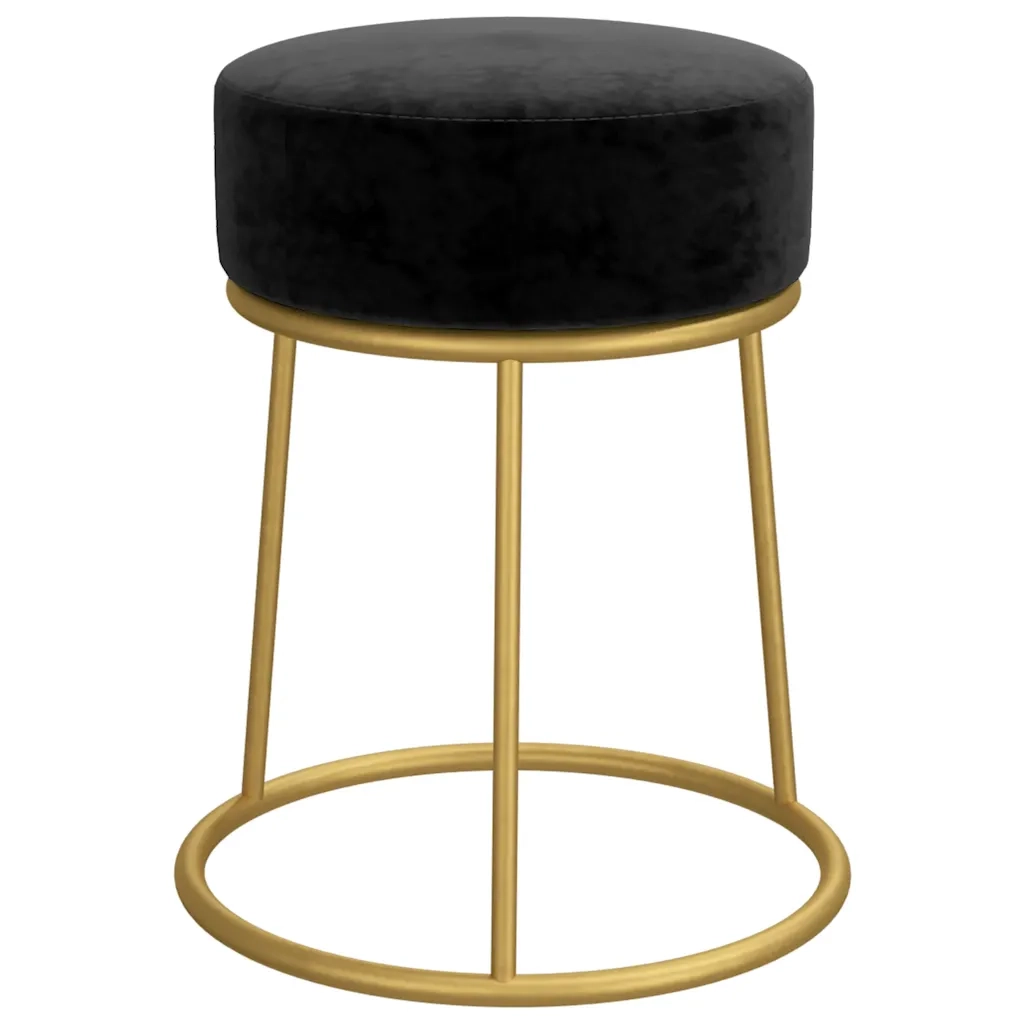 Sgabello Rotondo Nero in Velluto CFW4619334