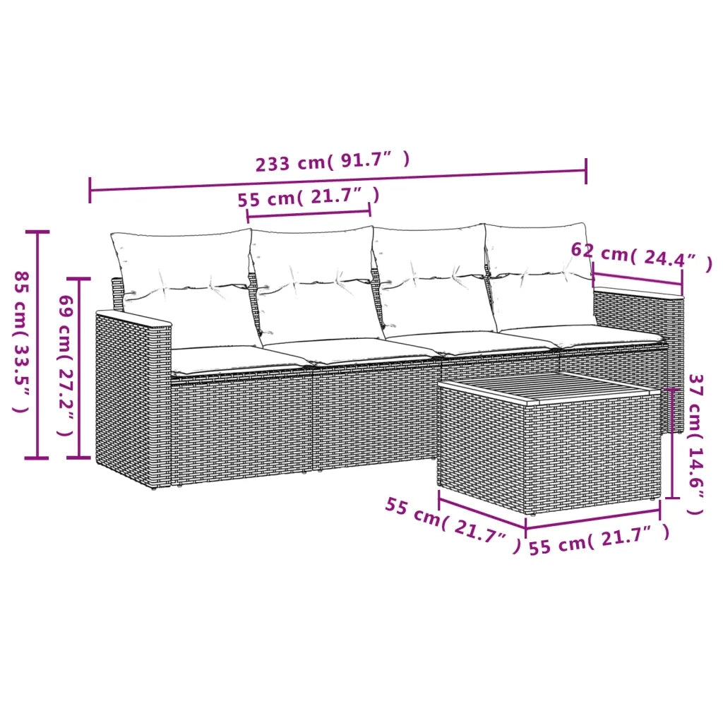 Set Divano da Giardino 5 pz con Cuscini Grigio in Polyrattan 3258182