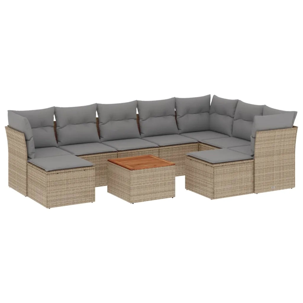 Set Divano da Giardino 10 pz con Cuscini Beige in Polyrattan 3223966
