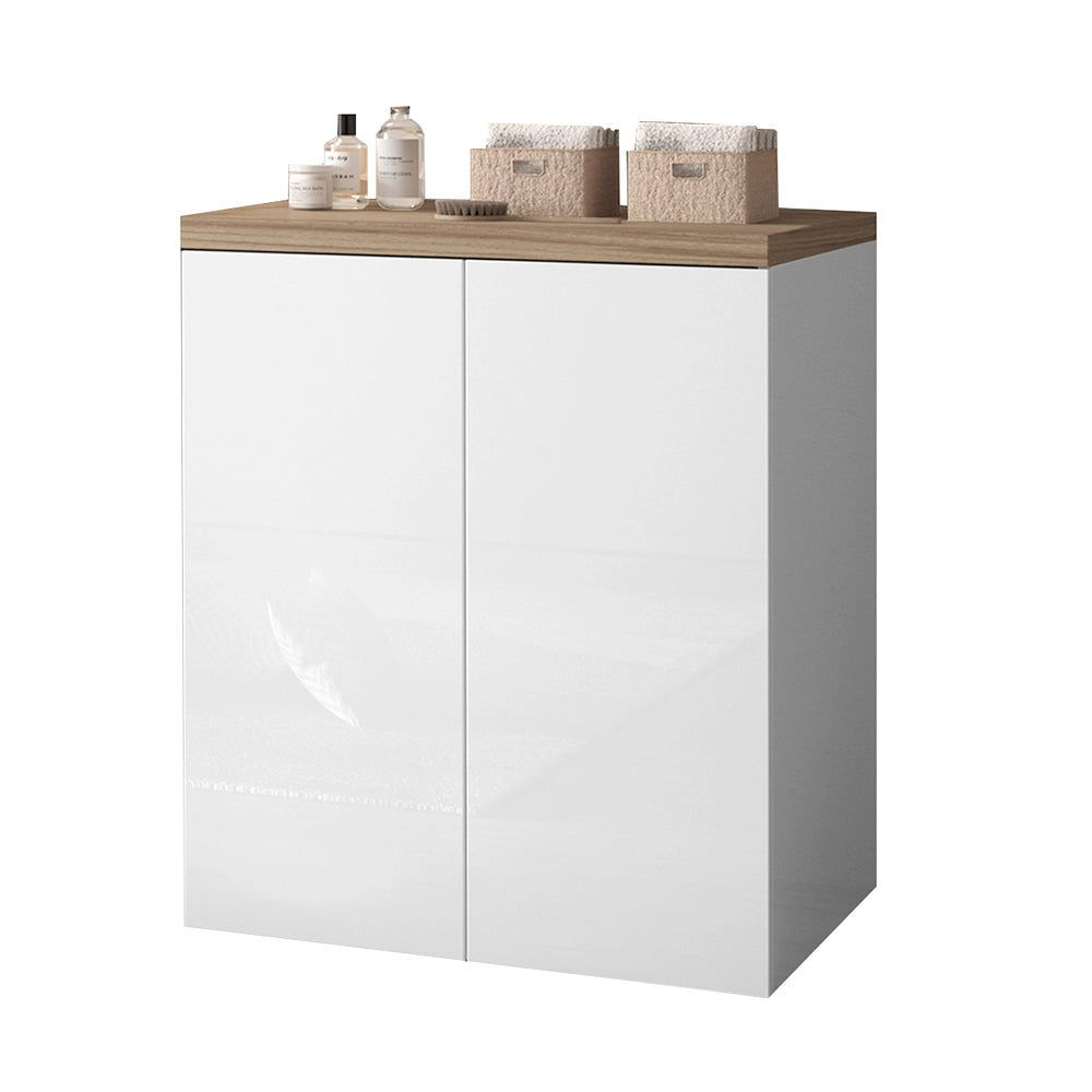 Mobile multiuso con due ante 71x65x91 cm effetto legno e bianco Wanda