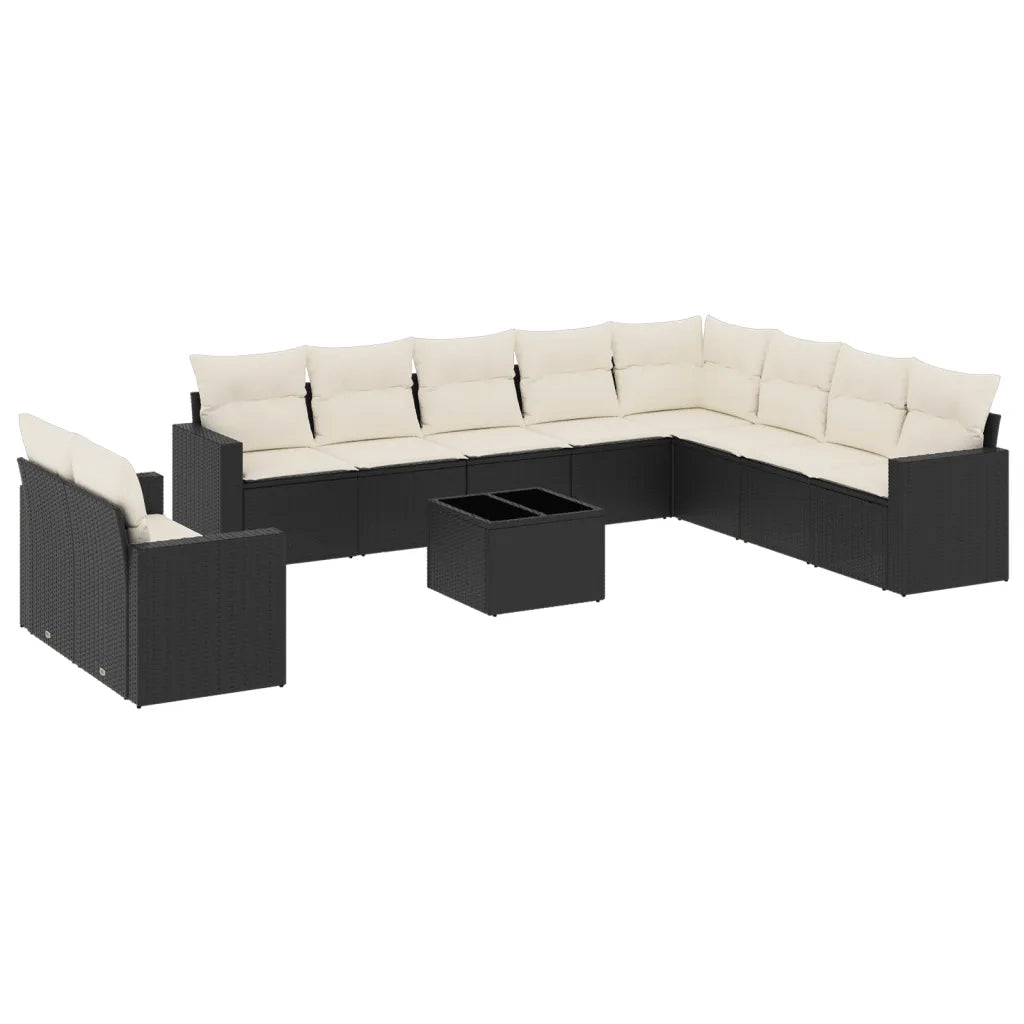 Set Divani da Giardino 11 pz con Cuscini in Polyrattan Nero 3219166