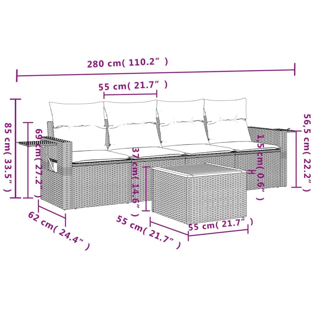 Set Divani da Giardino 5 pz | Set Salotto da Giardino con Cuscini in Polyrattan Nero