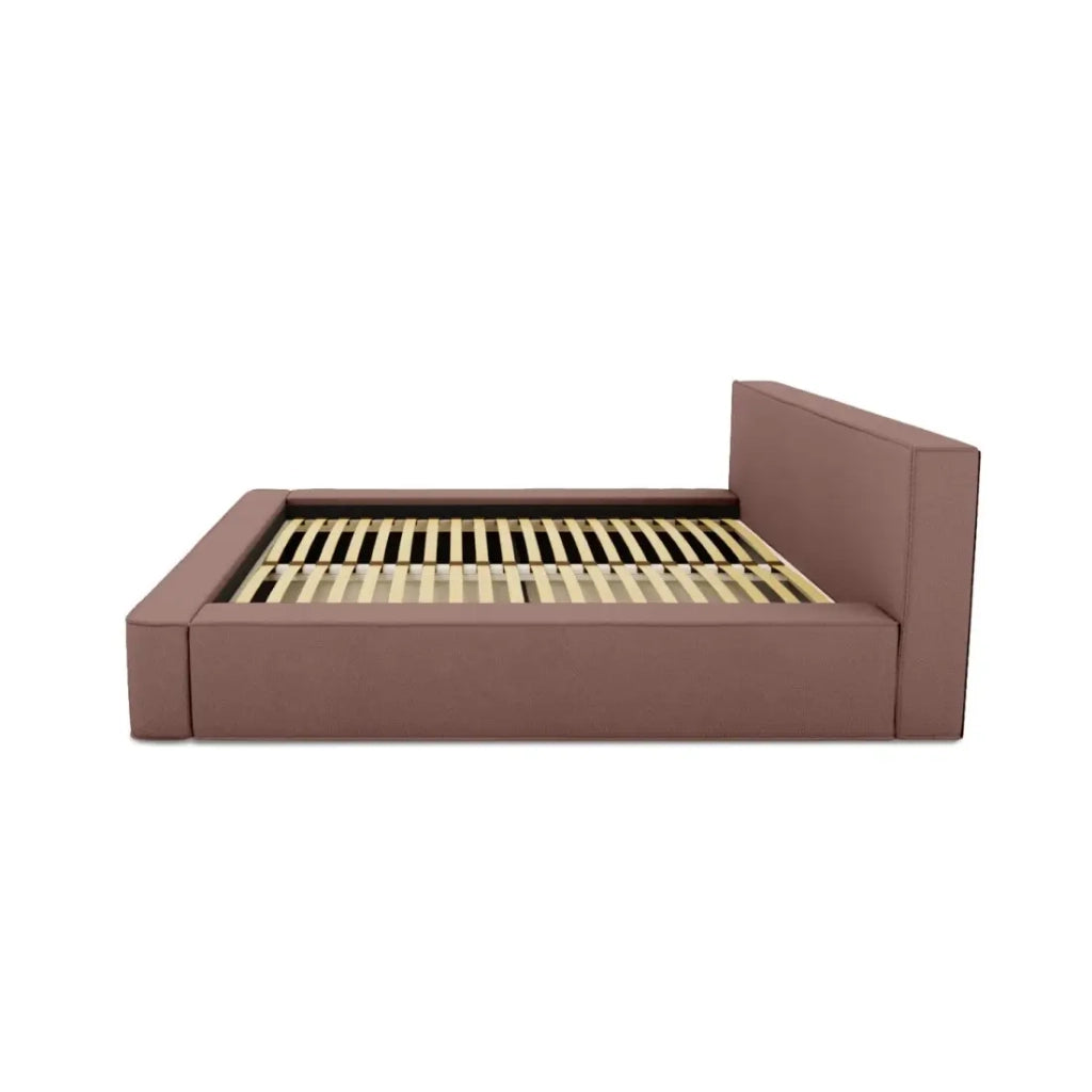 Letto contenitore VELORA – Terracotta bouclé – 160x200 cm – Tessuto velluto morbido – Rete sollevabile – Spazio di immagazzinamento integrato
