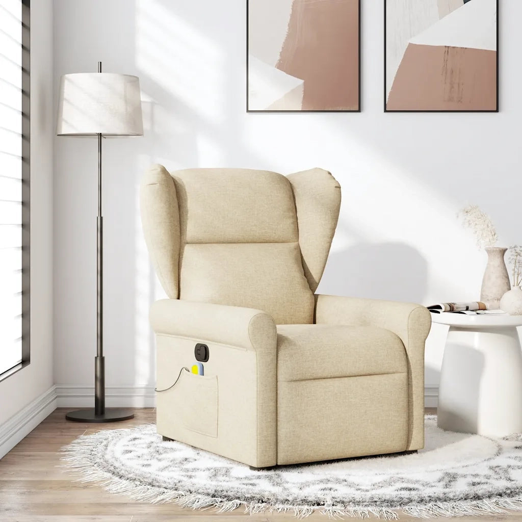 Poltrona Massaggiante Reclinabile Crema in Tessuto 4015674