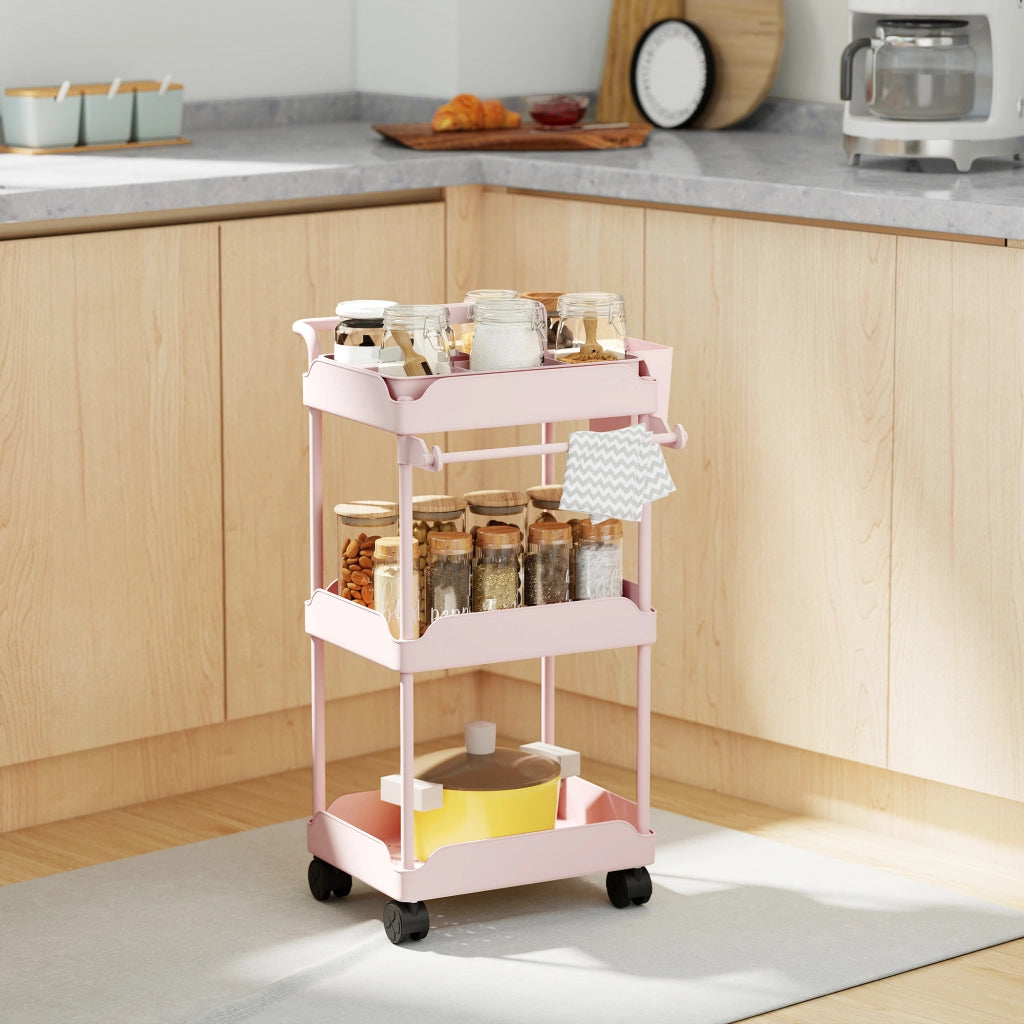 Carrello Portautensili da Cucina a 3 Livelli ¨C zephmum ¨C Rosa