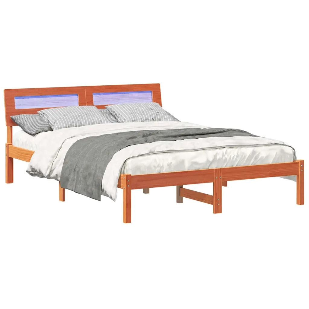 Letto matrimoniale | Letto per adulti | Struttura del letto Marrone cerato 140 x 190 cm Pino massello