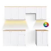 Cucina componibile Bergamo Bianco/Rovere dorato 240 cm, PL Goldkraft con striscia LED Vicco