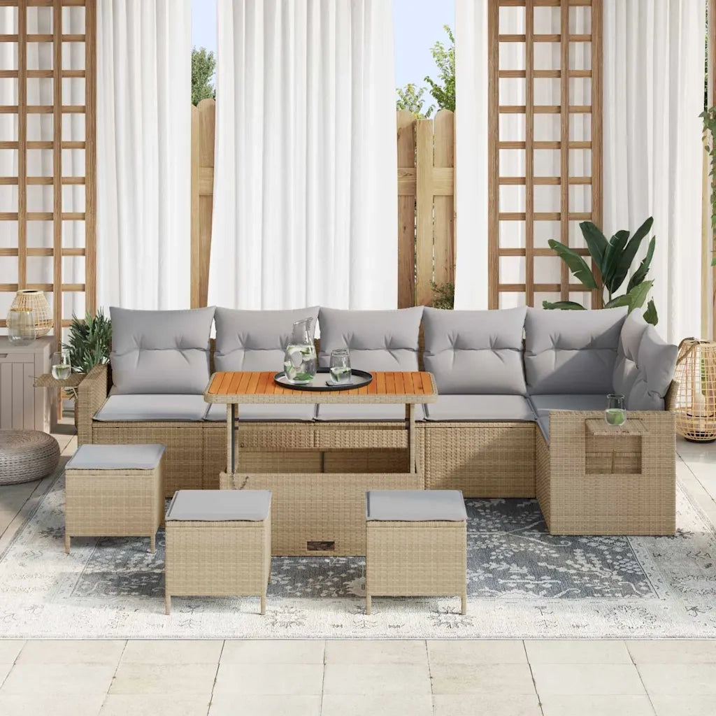 Set Divano da Giardino 12 pcs Beige e Grigio Chiaro polyrattan