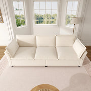 Divano 3 posti modulare in chenille beige 220 x 81 x 87 cm con cuscini bracciolo