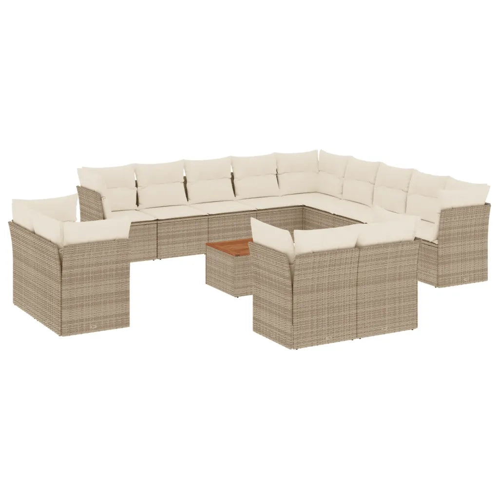 Set Divani da Giardino 14pz con Cuscini in Polyrattan Beige
