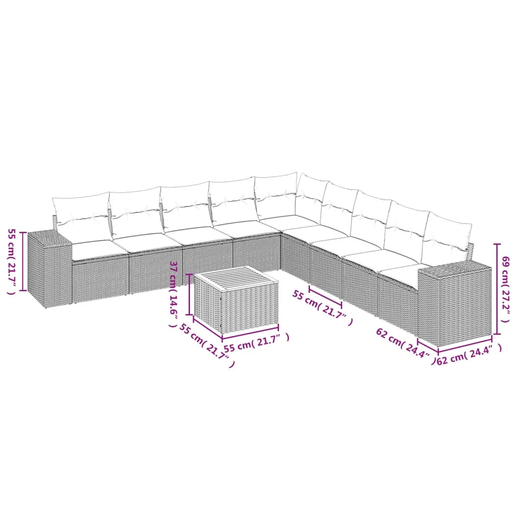 Set Divano da Giardino 10 pz con Cuscini Beige in Polyrattan 3225491