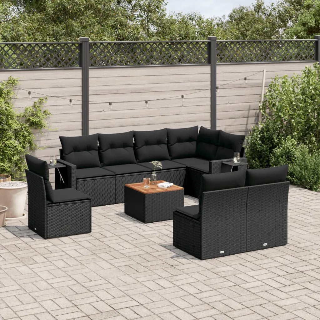 Set Divani da Giardino 9 pz con Cuscini Nero in Polyrattan 3256930