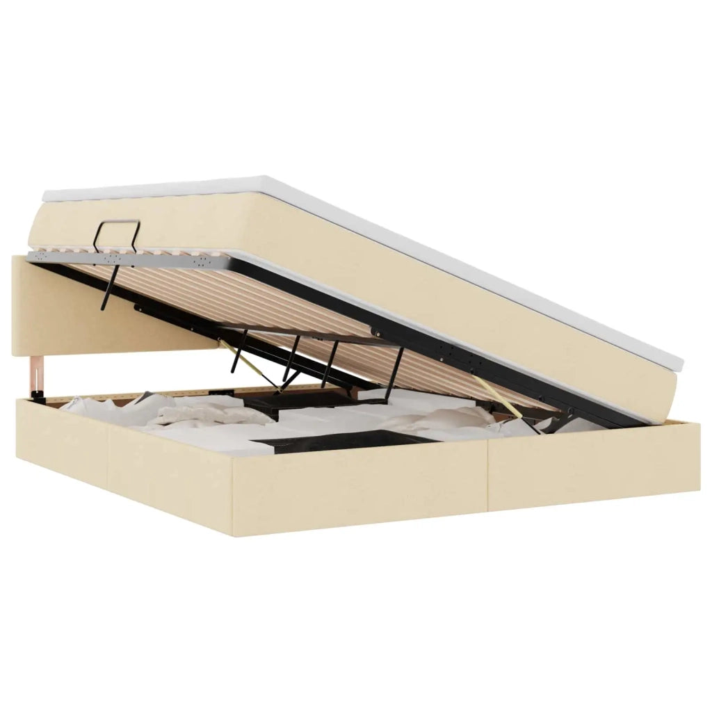 Letto con contenitore e LED con led Crema 160 x 200 cm Tessuto
