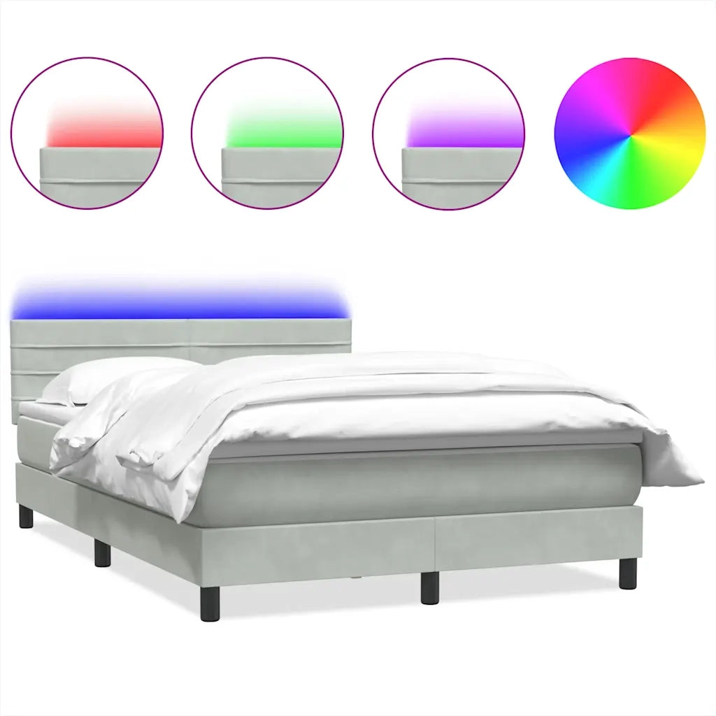 Letto a Molle con Materasso e LED Grigio Chiaro 160x220cm Velluto 3317031
