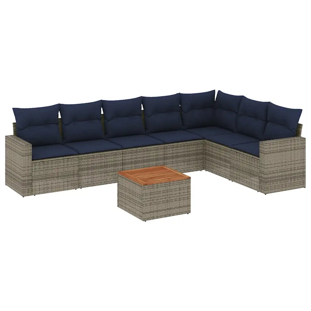 Set Divani da Giardino 8 pz con Cuscini Grigio in Polyrattan