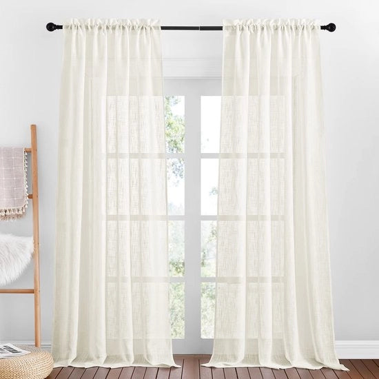 Set di tende da 2 pezzi - H 240 x B 132 cm - Semi trasparente - Tendenza in lino - Guida stanghe - 100% Poliestere - Decorazione per finestre