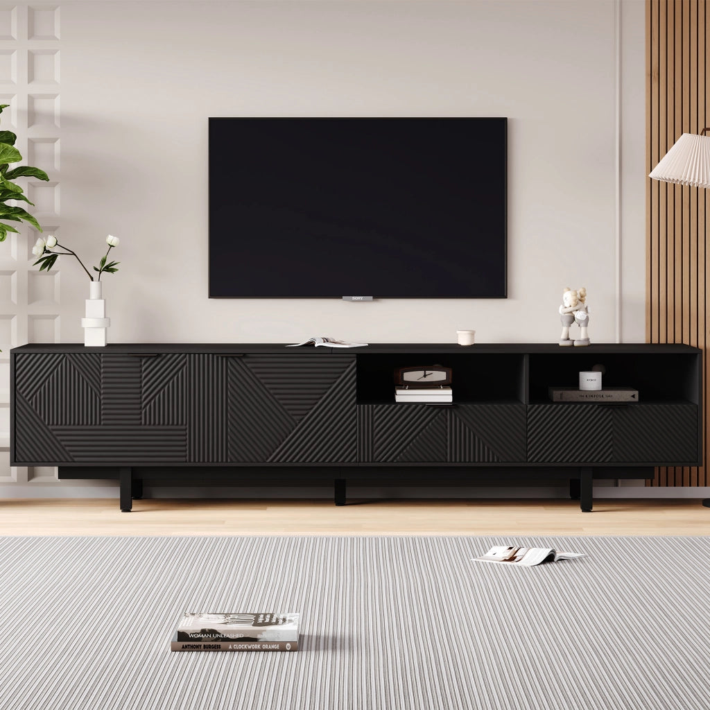 Cassettiera TV nera in truciolato lunghezza 200 cm