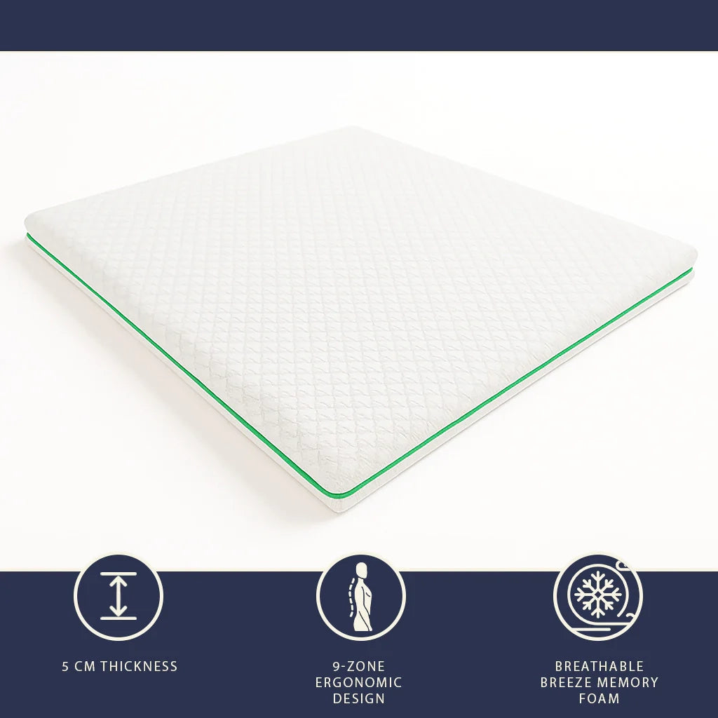 Topper 160x190 in Memory Foam Breeze a 9 Zone | Altezza 5 cm | Tessuto Polar Anallergico e Rinfrescante | Made in Italy