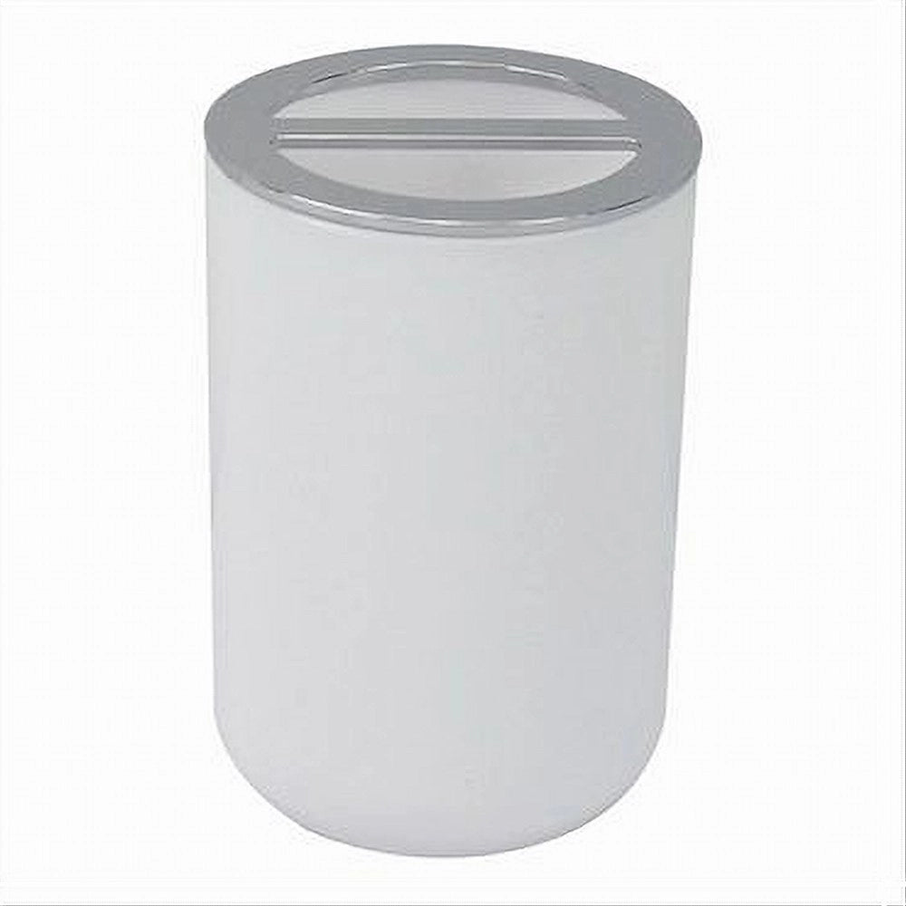 Trade Shop - Portaspazzolini Bicchiere Accessori Bagno 2 Fori Bianco Silver Contenitore 79863 -