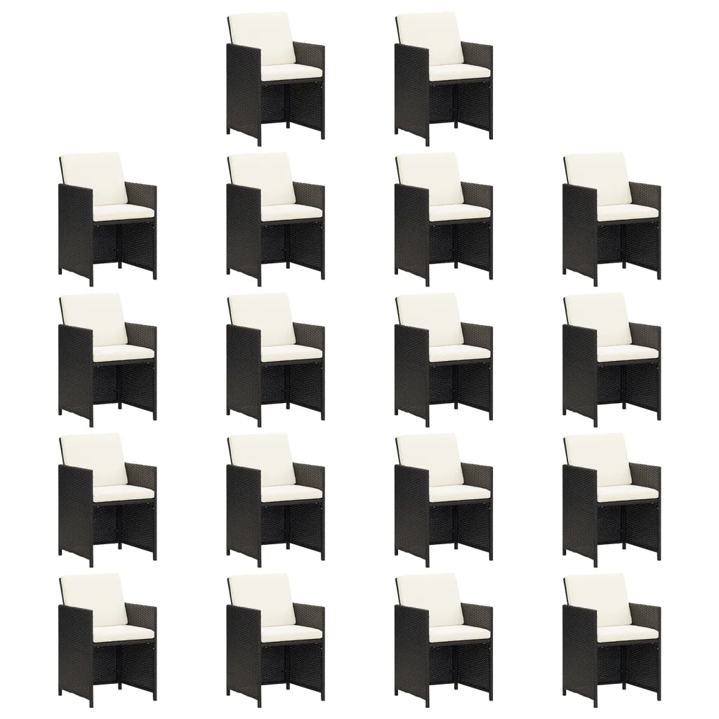 Set da Pranzo per Giardino 19 pz con Cuscini in Polyrattan Nero 3095640