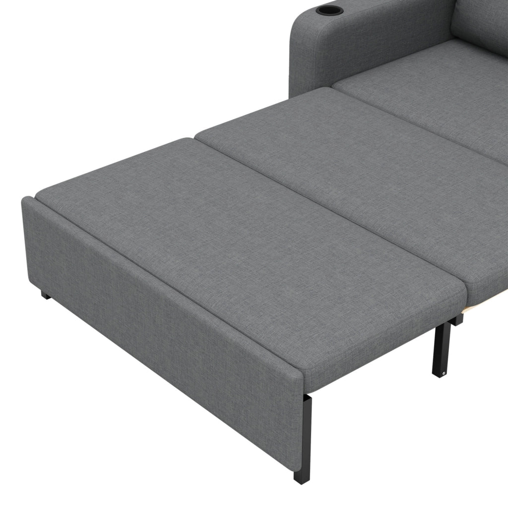 Divano letto 2 posti multifunzione 131 cm con porta bicchieri; USB e Type-C; grigio