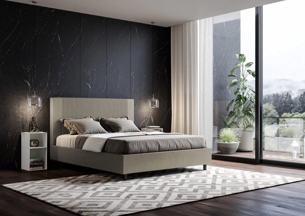 BS COM Letto queen size contenitore imbottito 150x200 similpelle cappuccino