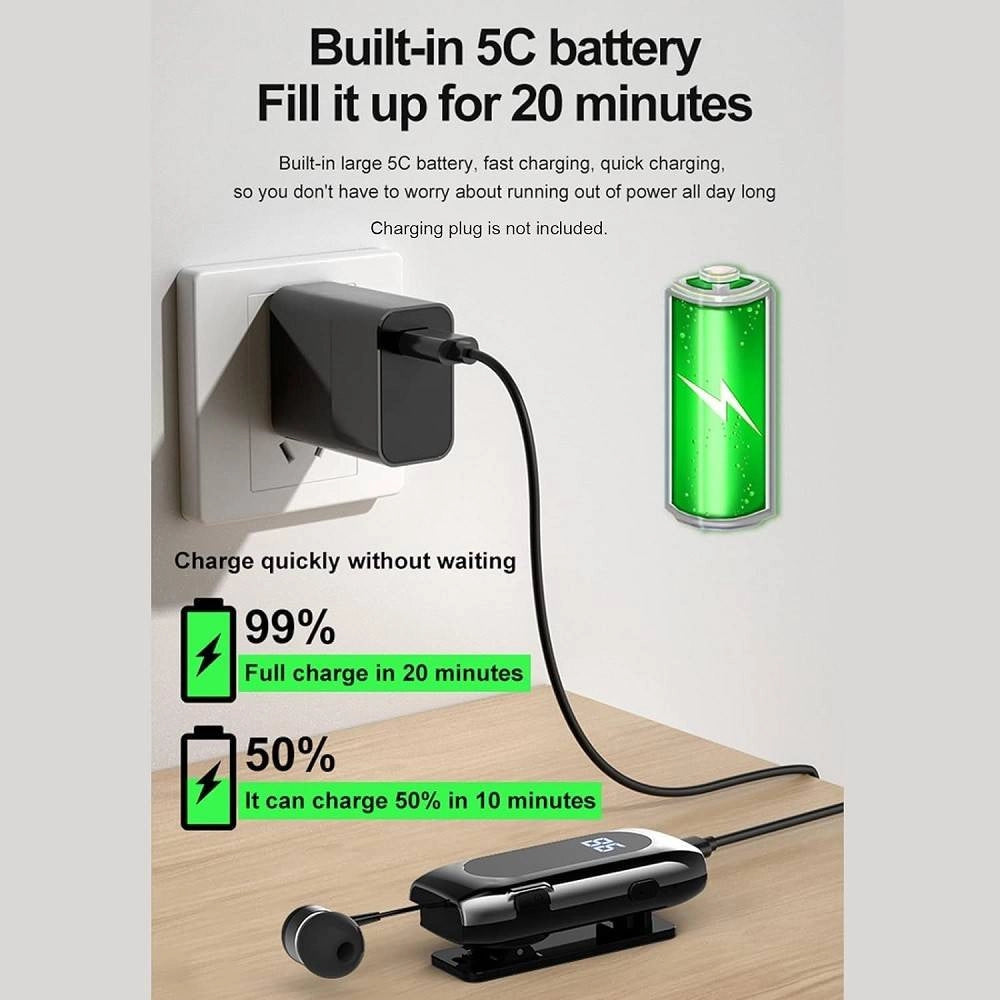 Trade Shop - Auricolare In-ear Wireless Bt5.2 Retrattile Vivavoce Clip Stereo Con Microfono K55 -