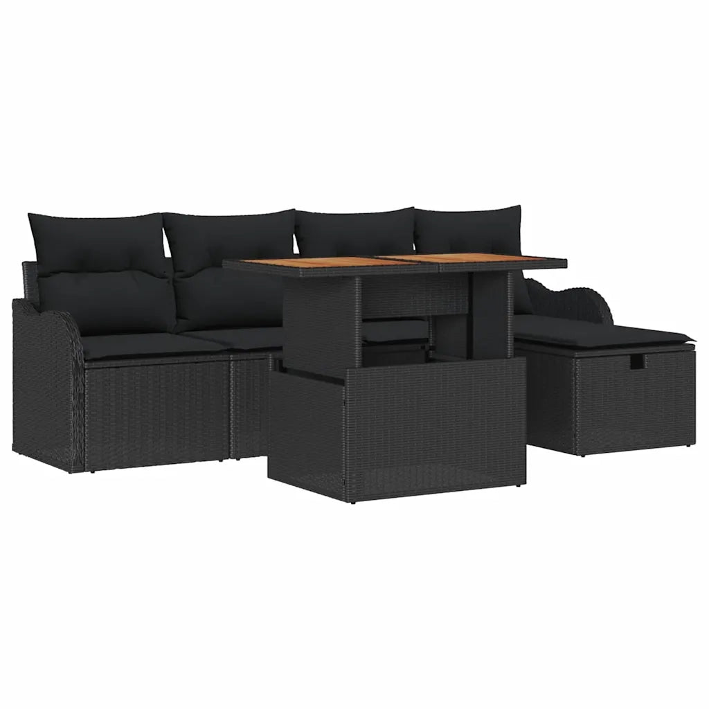 Set Divano da Giardino 6 pcs Nero polyrattan