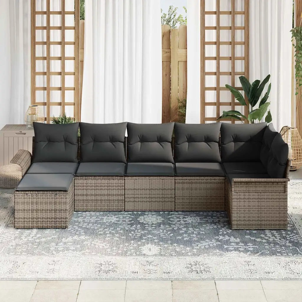 Set Divano da Giardino con cuscino 7 pcs Grigio polyrattan 3345449