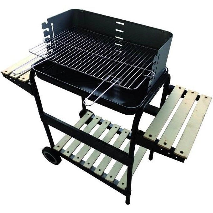 BLINKY 7879025 Barbecue a carbone con piano cottura 58x37 cm griglia cromata regolabile 3 ripiani 4 gambe 2 con ruote colore Nero