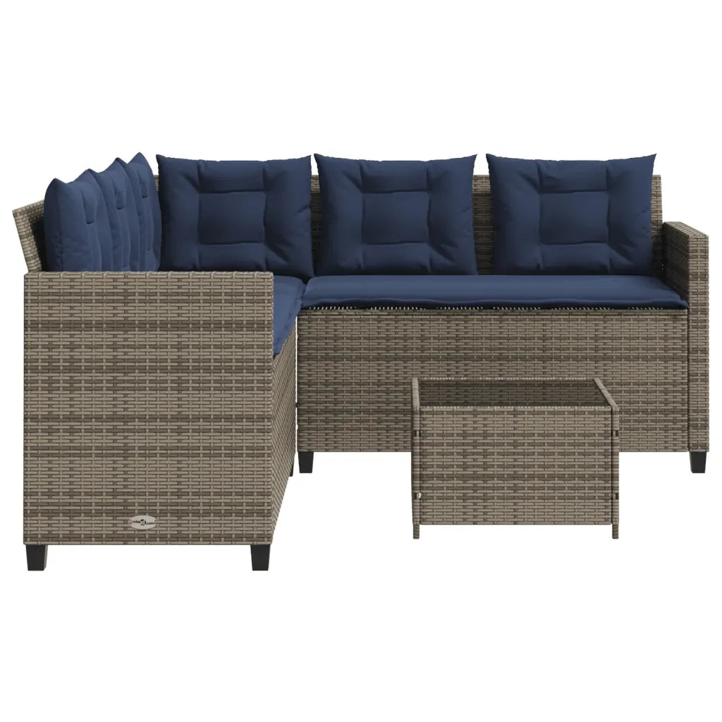 Divano da giardino con Tavolino e cuscini a forma di L in Polyrattan Grigio 369046