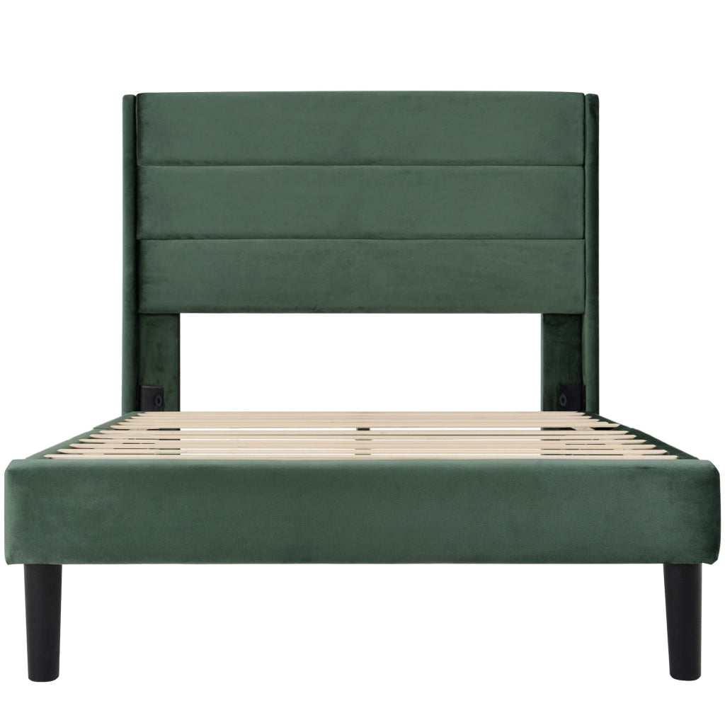 Letto singolo – 90x200 cm – testiera rete design moderno – velluto verde scuro