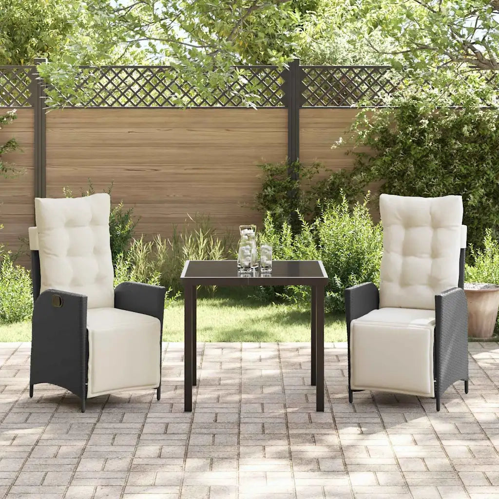 Set da Pranzo per Giardino con cuscino 3 pcs Nero polyrattan