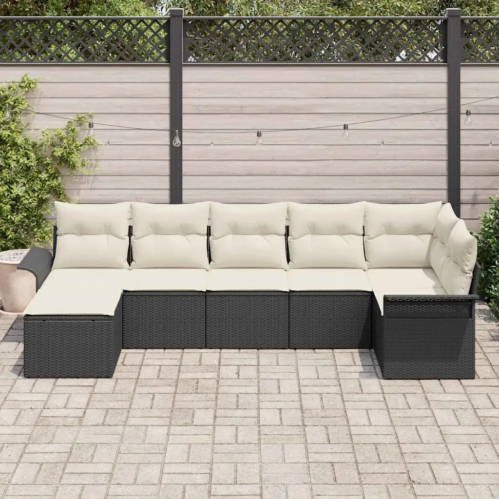Set Divano da Giardino con cuscino 7 pcs Nero polyrattan