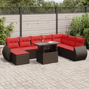 Set Divani Giardino 9 pz con Cuscini Polyrattan Marrone Acacia 3326695