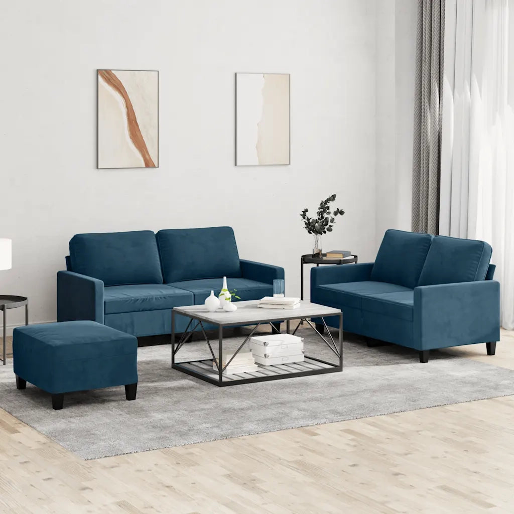 Set di Divani 3 pz con Cuscini Blu in Velluto 3201515