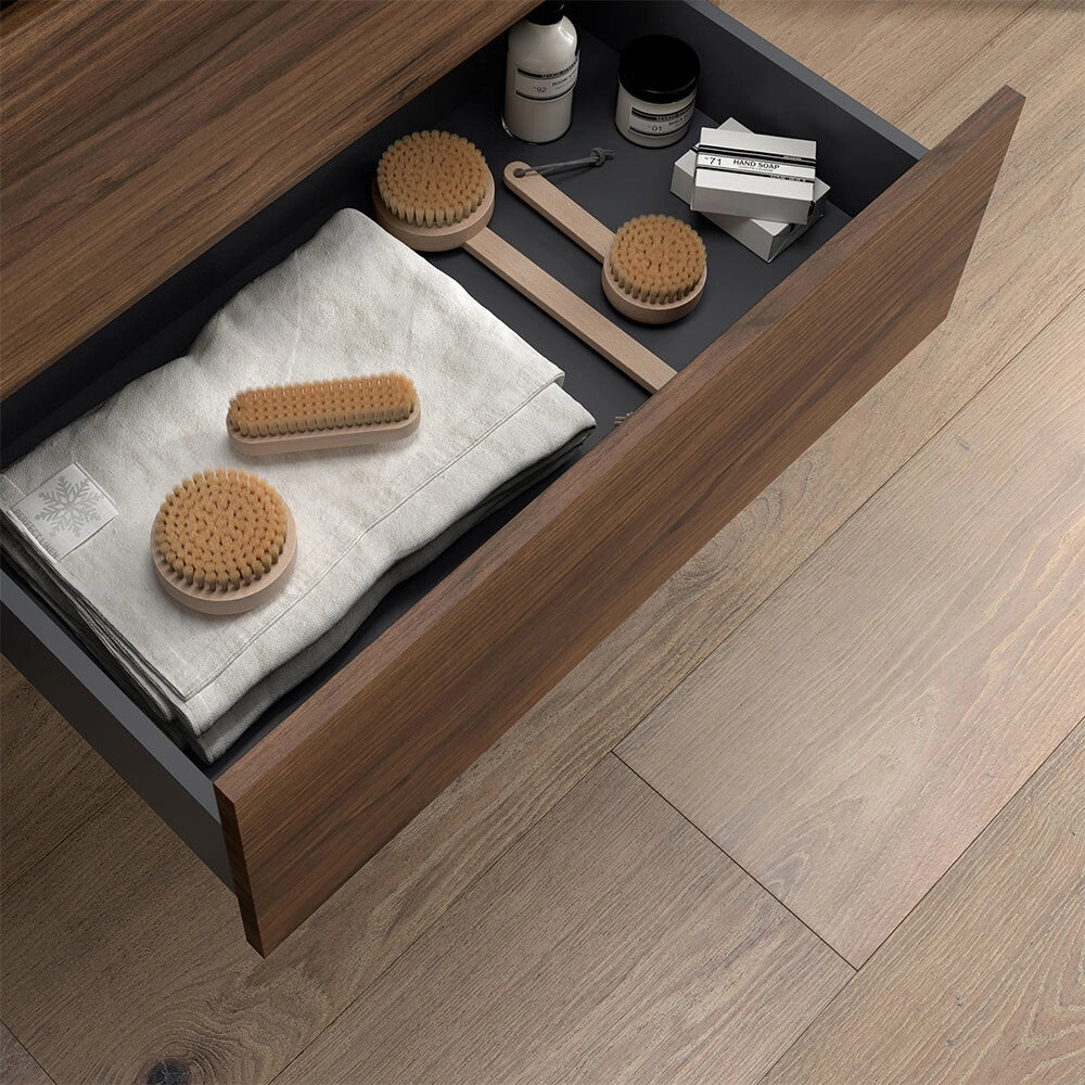 Mobile bagno sospeso 70 cm noce maya con top per lavabo da appoggio Gaya