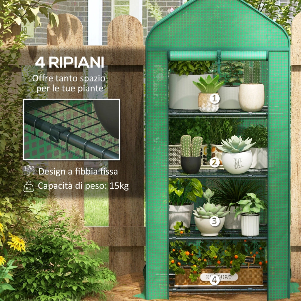 Serra per Piante 4 Ripiani ¨C Minimal ¨C Verde Scuro 69x49x158 cm