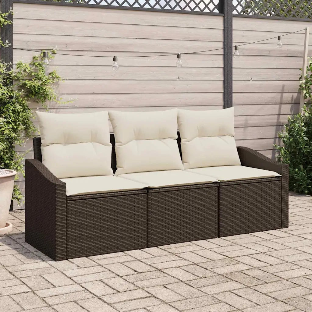 Set di divani con cuscino 3 pz | Set Salotto da Giardino Marrone polyrattan