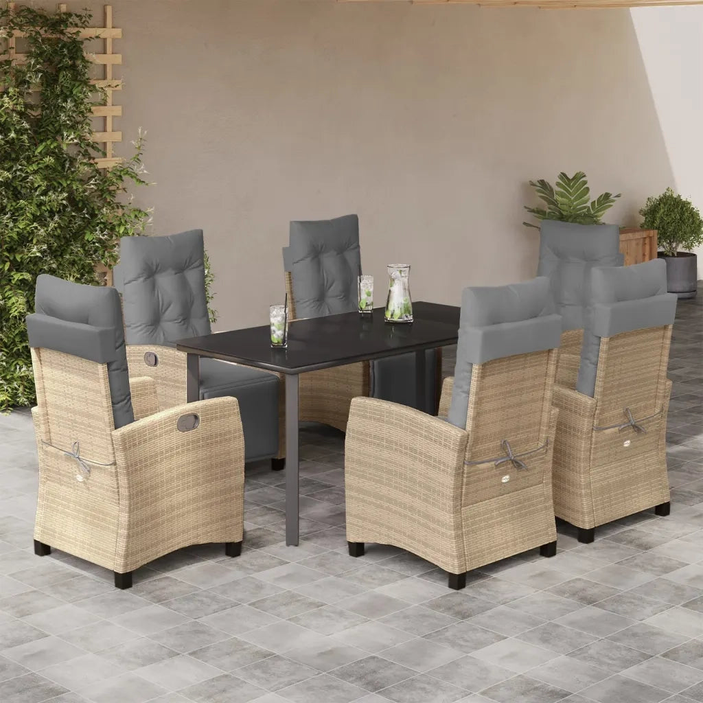 Set Pranzo da Giardino 7 pz con Cuscini Beige Misto Polyrattan 3213027