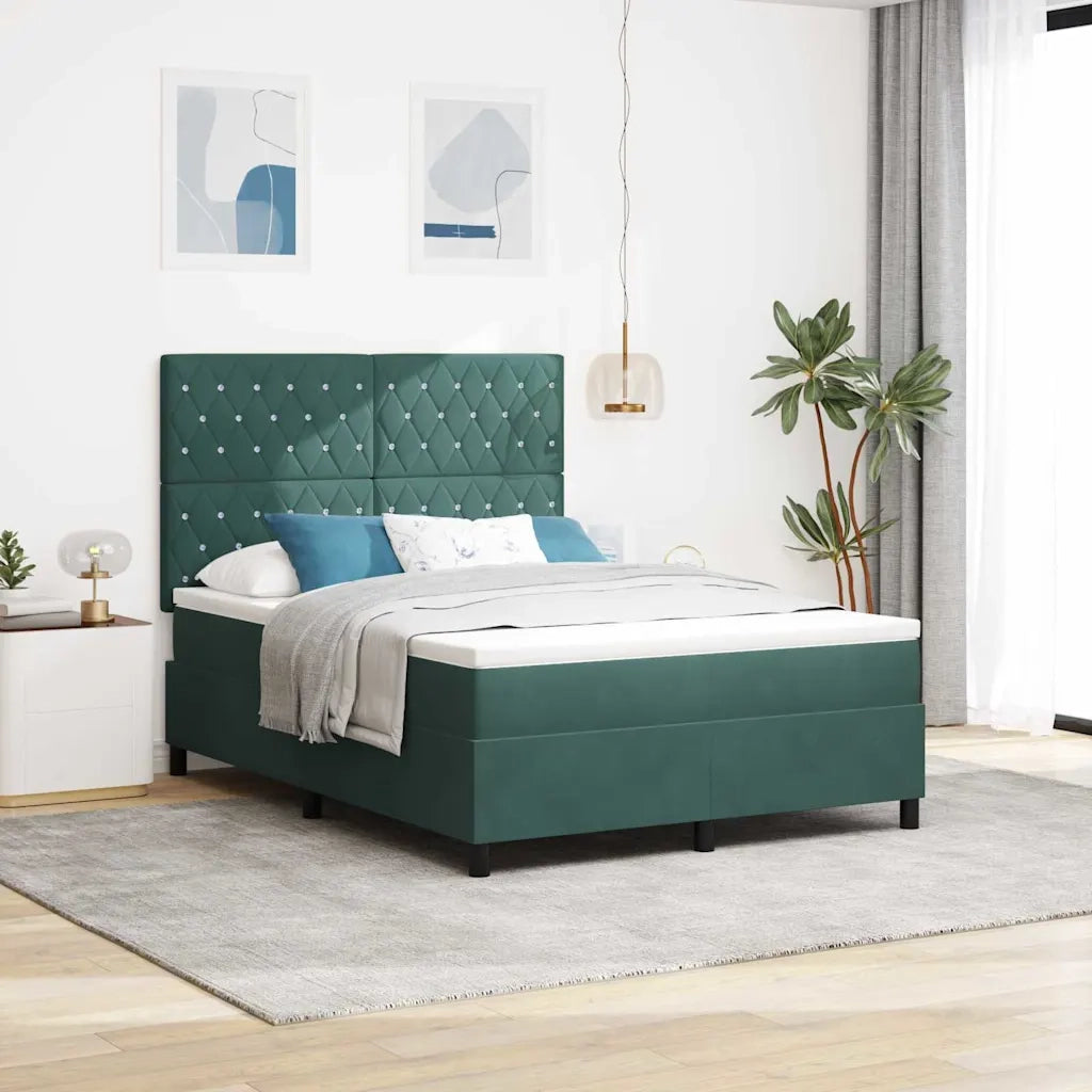 Letto a Sorgente LED Verde Scuro 140 x 190 cm Velluto 3343247